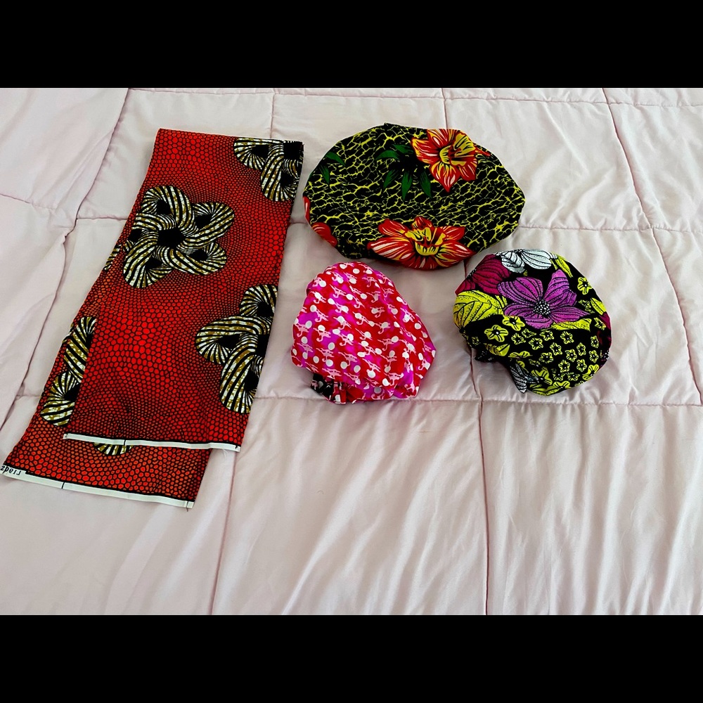 Lot of 3 handmade colorful bonnet & shawl unique one-of-a-kind creations boho